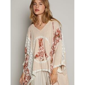 "The Justine" Oat Oversized Peace Sign Hooded Top